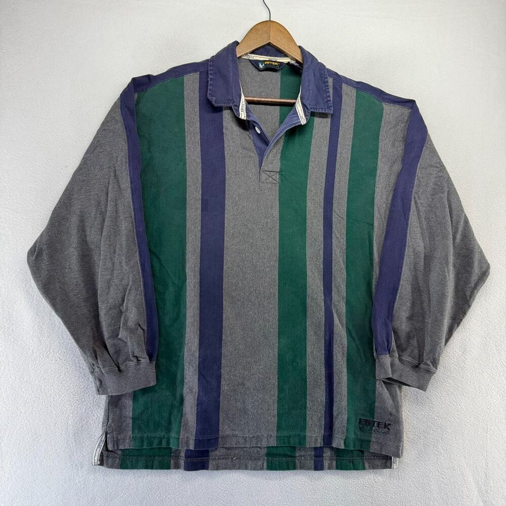 Eddie Bauer Long Sleeve Rugby Polo in Gray, Green & Blue